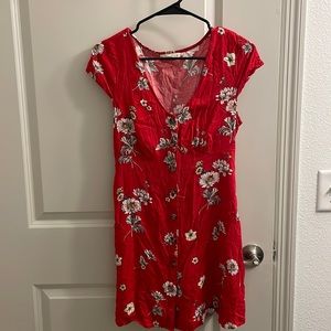 Aeropostale Size M dress/shirt, color red floral print, button front.